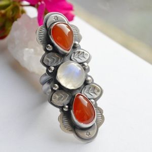 Carnelian/Rainbow Moonstone STERLING SILVER RING